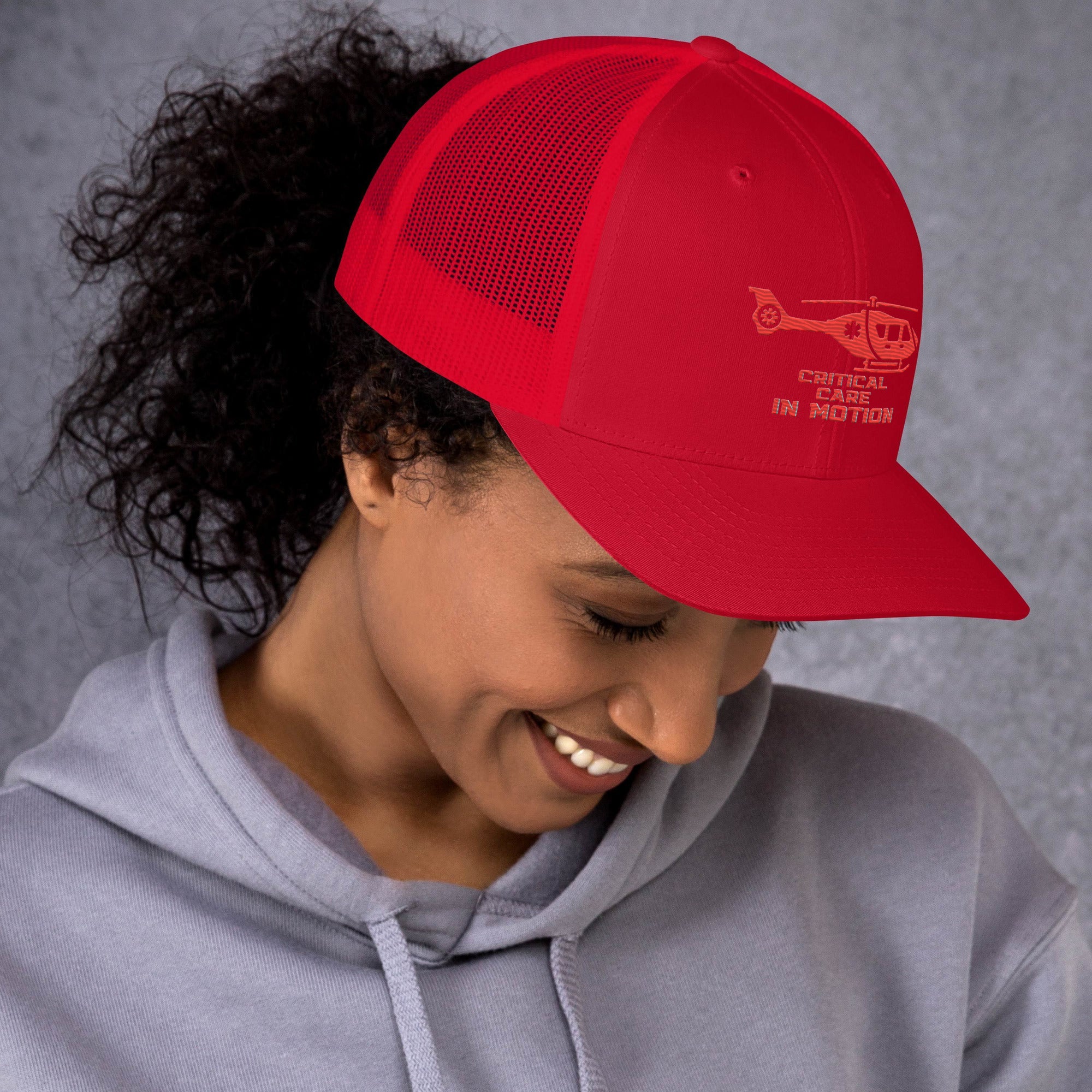 CRITICAL CARE IN MOTION RED Trucker Cap